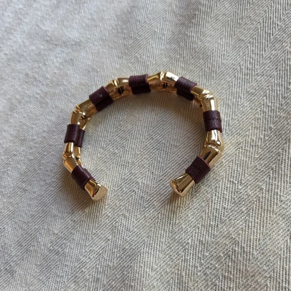 Bamboo Motif Cuff Bracelet with Leather Detailing - Picture 3 of 9